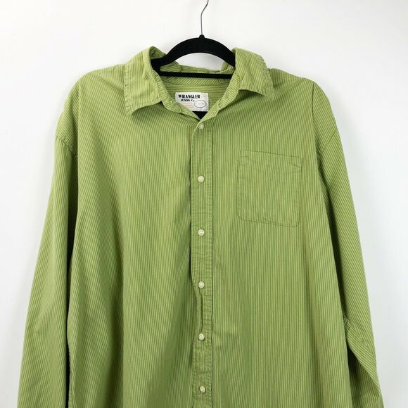 Wrangler XL Mens Light Green Striped Button-up Long Sleeve Shirt - Picture 2 of 5